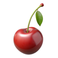 signature nordic Photorealistic, ultra-detailed isolated cutout of a single, ripe cherry with stem and attached leaf with Transparent Background fine detail png