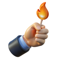 unforgettable abstract Hyper-specific photorealistic professional render of a human hand holding a lit match, isolated cutout with Transparent Background masterfully captured png