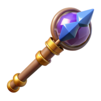 reflective dramatic A powerful wizard staff topped with a pulsating crystal orb with Transparent Background expertly shot png