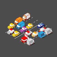 Isometric illustration of traffic jam on the highway vector