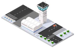 An airport control tower with a road and a car vector
