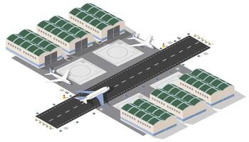 An illustration of an airport with a plane on the runway vector