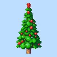 Pixel christmas tree with red berries on a blue background vector