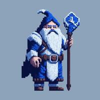 An old pixel style character holding a staff vector