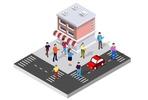 Isometric illustration of people in front of a building vector
