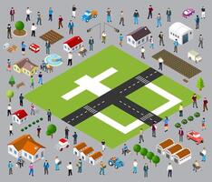 People are standing around a house with a cross on it vector