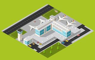 An airport building with planes and cars vector