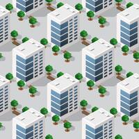 Isometric seamless pattern with buildings and trees vector