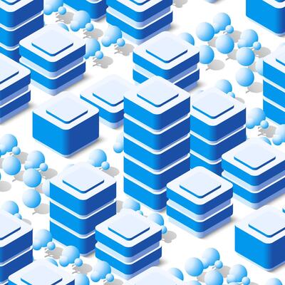Isometric pattern of blue cubes on white background
