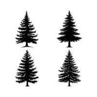 Four black and white pine trees on a white background vector