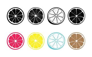 A set of different colored slices of lemon and lime vector