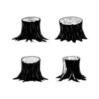 Four different tree stump icons in black and white vector