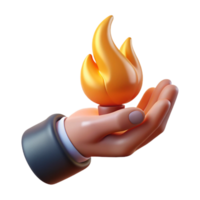 wonderful creative Isolated cutout, ultra-detailed concept art style rendering of a single, stylized human hand holding a flame with Transparent Background top-tier png
