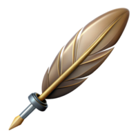 striking mysterious industrial Professional render of a hyper-specific, isolated cutout, single, feather pen, with intricate feather barbs and metal nib with Transparent Background crisp png