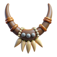 mesmerizing timeless Professional render, hyper-specific, isolated cutout, tribal necklace, bone beads, teeth, claws, leather cord with Transparent Background png