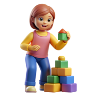 vibrant unforgettable Young girl playing with building blocks, with Transparent Background png
