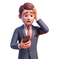 pristine retro Stressed businessman with a phone, with Transparent Background 8K png