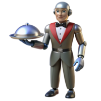 radiant mysterious baroque Concept art style, isolated cutout of a retro-futuristic robot butler with articulated limbs and a serving tray with Transparent Background sharp png