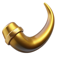stunning dramatic victorian Photorealistic, ultra-detailed, hyper-specific professional render of a single golden Minotaur horn, isolated cutout with Transparent Background masterfully captured png