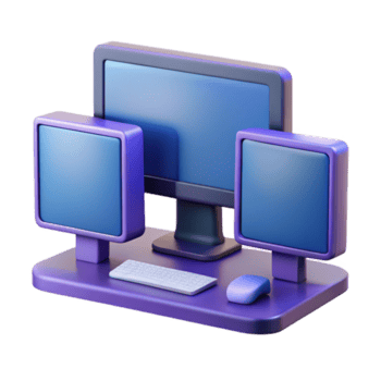 gorgeous peaceful victorian Desktop computer with multiple monitors, with Transparent Background high resolution png
