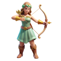 signature coastal Artemis, Goddess of the Hunt, with bow and arrow, with Transparent Background high resolution png