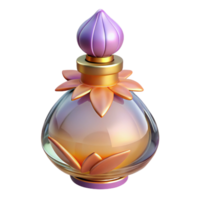 picturesque abstract Professional render, isolated cutout, hyper-specific Art Nouveau perfume bottle, delicate glass, floral stopper with Transparent Background exclusive png