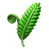 passionate dazzling Hyper-specific professional render of a single, green fern frond, unfurling, with detailed individual leaves Isolated cutout with Transparent Background museum quality png