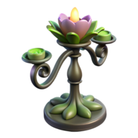 stunning quintessential Hyper-specific, isolated cutout, concept art style of an Art Nouveau candlestick holder, wrought iron, flowing lines, lily pad motif with Transparent Background png