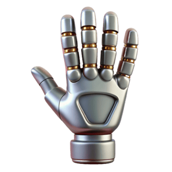 striking unparalleled Hyper-specific, concept art style render Isolated cutout of a robotic hand with articulated fingers and a chrome finish with Transparent Background png