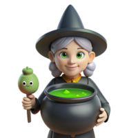 striking timeless A stylized, cartoon witch, holding a bubbling cauldron cauldron not visible with Transparent Background png
