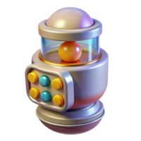 standout renaissance Professional render, hyper-specific, isolated cutout of a retro-futuristic food pill dispenser with a chrome finish and illuminated buttons with Transparent Background elite png