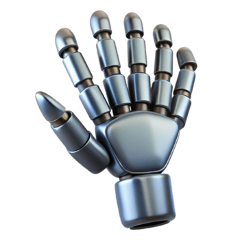 sumptuous dramatic impressionist Hyper-specific isolated cutout of a metallic, segmented robotic finger with articulated joints with Transparent Background crisp png