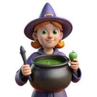 signature artistic A stylized, cartoon witch, holding a bubbling cauldron cauldron not visible with Transparent Background artisan png