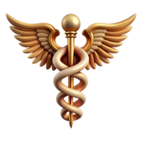 quintessential traditional Hyper-specific, isolated cutout Photorealistic render Single Hermes Caduceus, entwined snakes, wings detailed with Transparent Background exclusive png