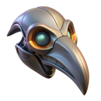 timeless coastal Concept art style biomechanical bird skull, lightweight metallic structure, glowing eyes, intricate beak, isolated cutout with Transparent Background precision png