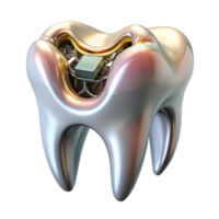 mysterious gorgeous Professional render of a biomechanical tooth, metallic enamel, exposed root system, internal circuitry, isolated cutout with Transparent Background premium png
