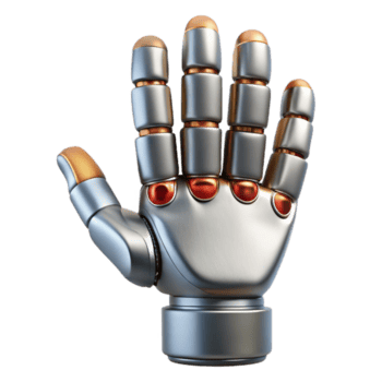 peaceful magnificent Hyper-specific, concept art style render Isolated cutout of a robotic hand with articulated fingers and a chrome finish with Transparent Background sharp png