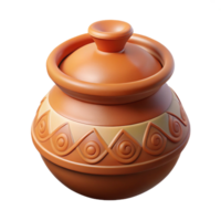 harmonious serene Isolated cutout hyper-specific concept art style professional render of a tribal woman's clay cooking pot decorated with incised patterns with Transparent Background professional png