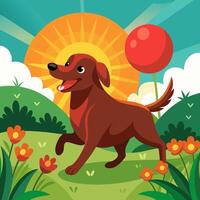 Happy Chocolate Lab in Sunny Field vector