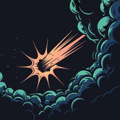 Meteor Impacting Clouds, Space Art