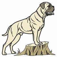 Bullmastiff Dog Standing on Tree Stump vector