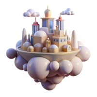 Maravilhoso minimalista uma flutuando cidade dentro a nuvens suave 4k png