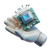 vibrant creative A Cybernetic Hand Holding a Glowing Data professional png