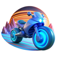 elegant abstract A futuristic motorcycle, with glowing blue engine trails, speeding across a desolate, alien landscape, under the harsh, red light of a binary sun. Concept art style premium png