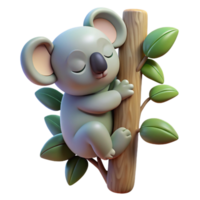 wonderful artistic A Sleepy Koala Clinging to a Eucalyptus detailed png