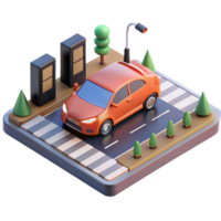 serene traditional A Self Driving Car Navigating a Complex authentic png