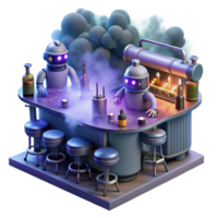 beautiful classic A Futuristic Bar Filled with Robots and detailed png