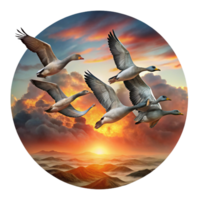 serene rustic A Flock of Migrating Geese Flying in a V genuine png