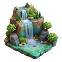 vibrant traditional Forest Waterfall Cascade Cutout on Transparent Background original png