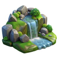 dramatic abstract Gentle Waterfall Stream with Mossy Rocks Transparent Background professional png